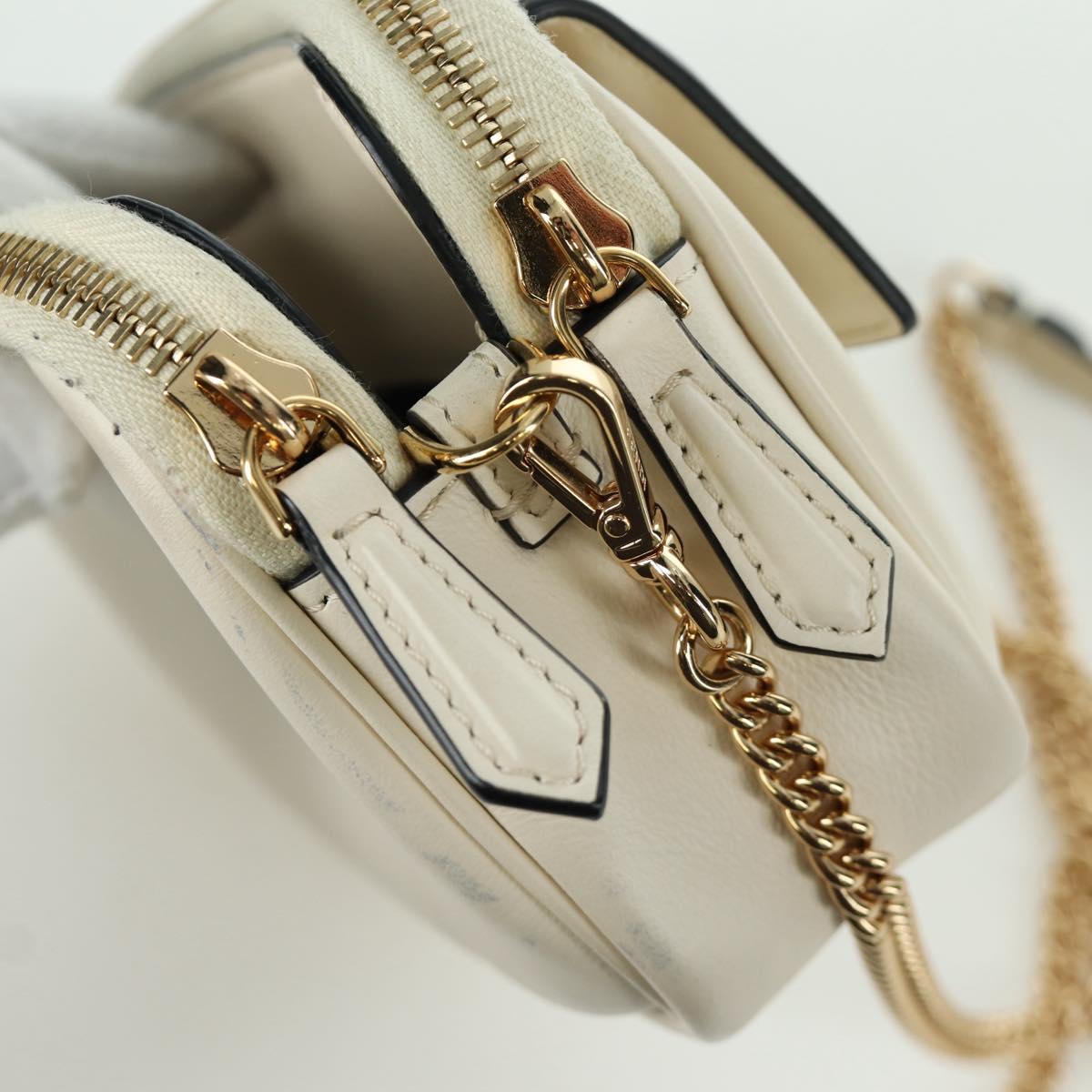 FENDI Easy Baguette Chain Shoulder Bag Leather Ivory Gold Auth 173156M