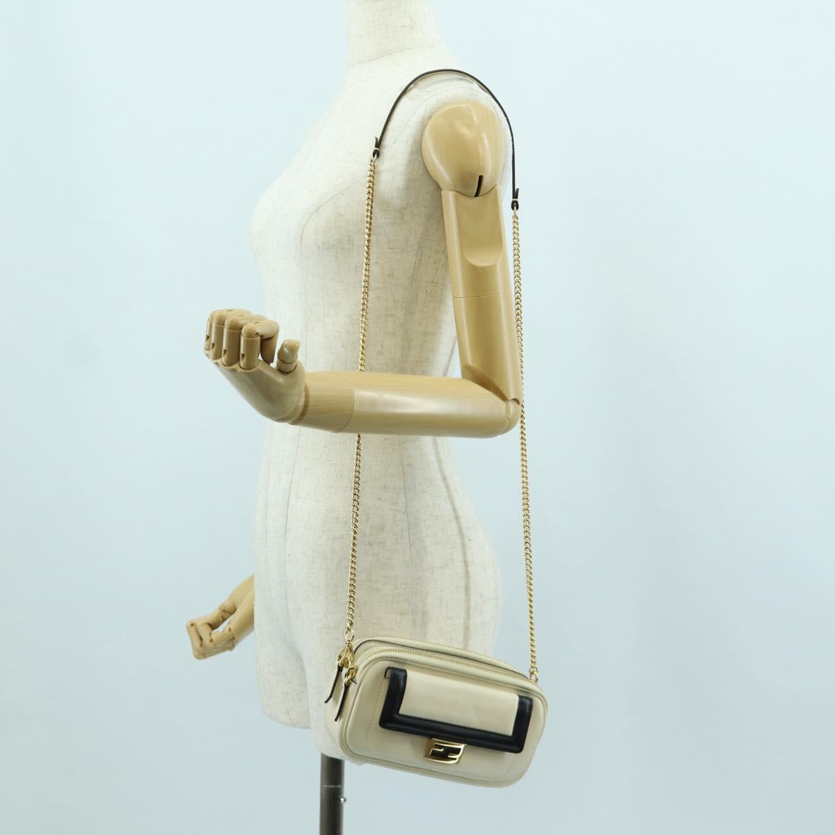 FENDI Easy Baguette Chain Shoulder Bag Leather Ivory Gold Auth 173156M