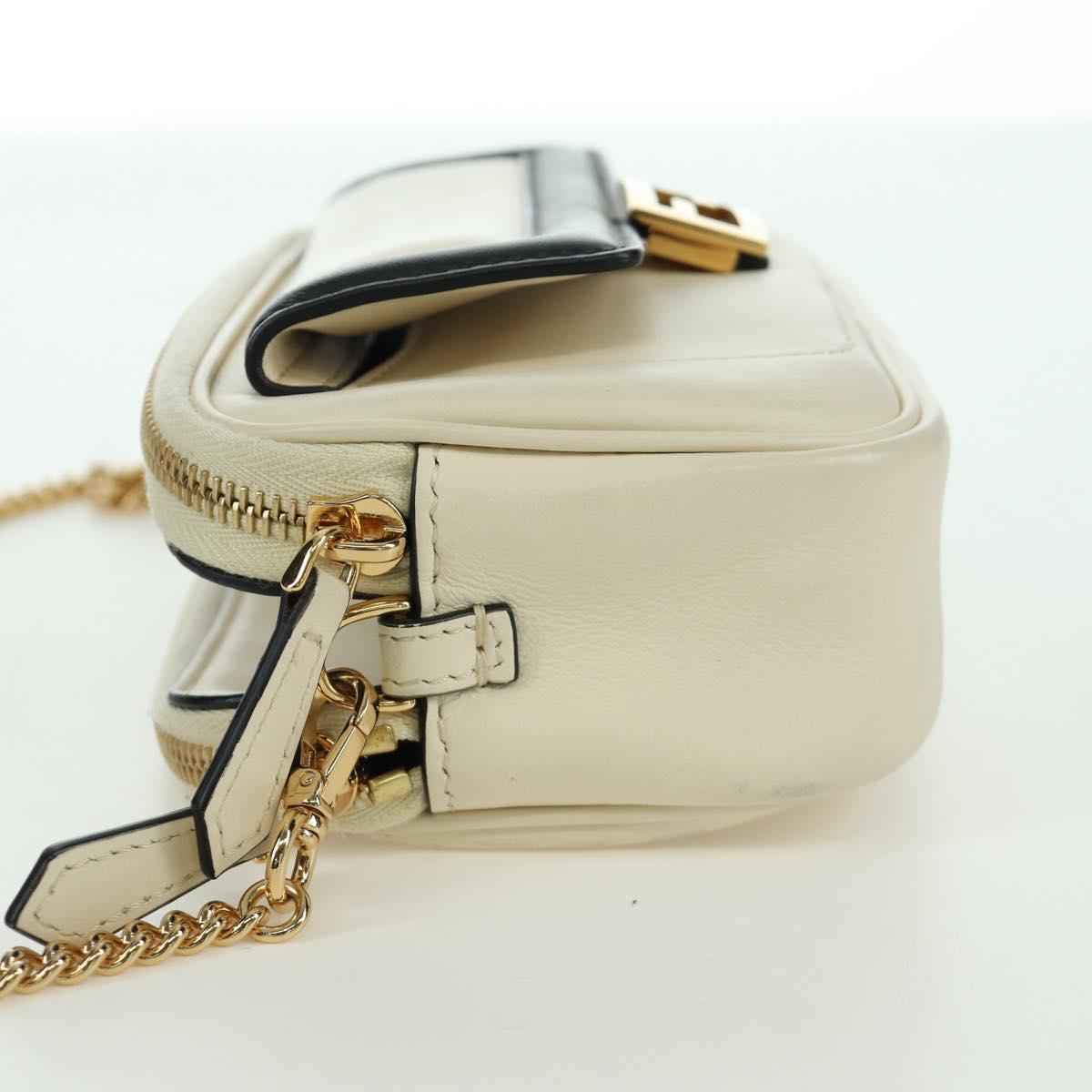 FENDI Easy Baguette Chain Shoulder Bag Leather Ivory Gold Auth 173156M