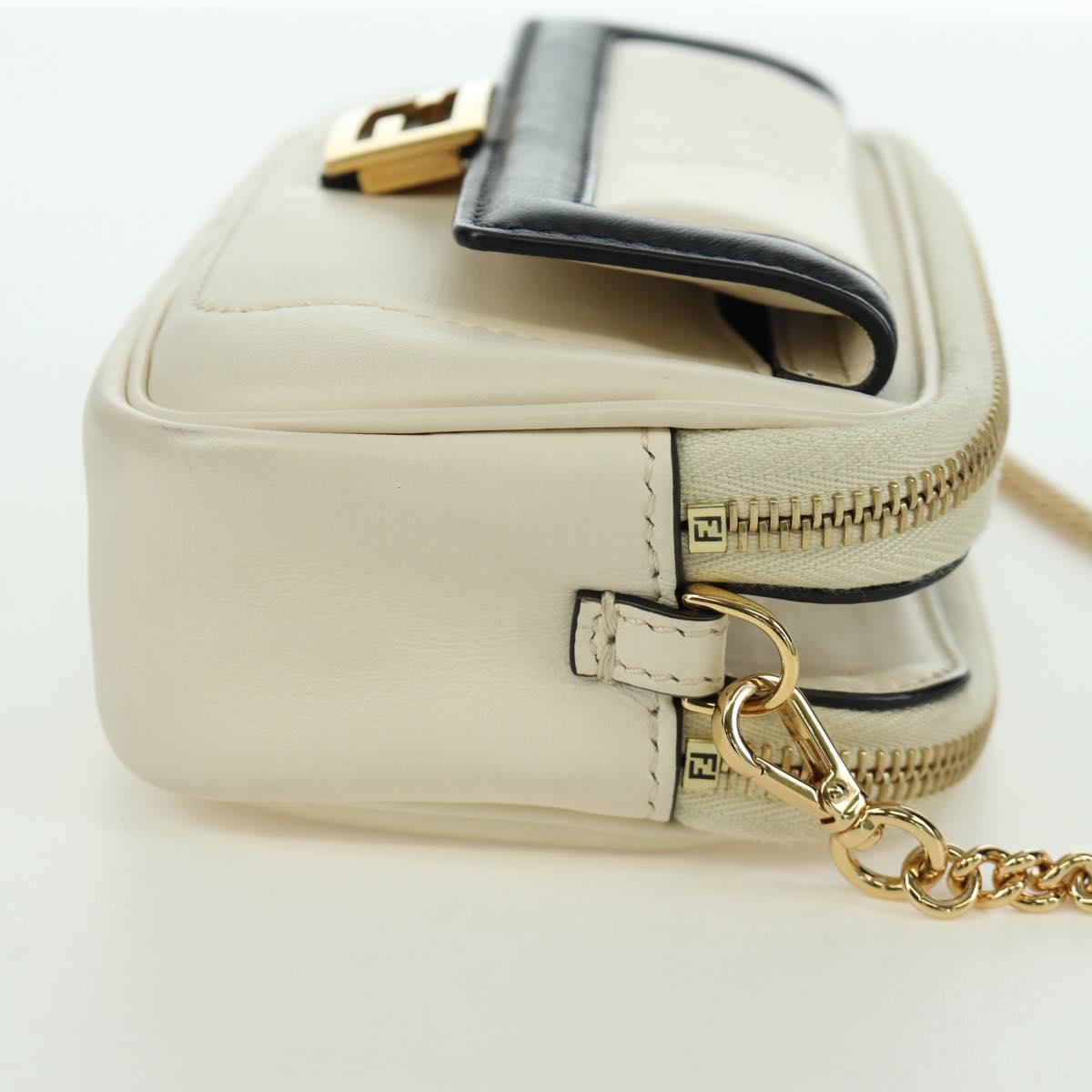 FENDI Easy Baguette Chain Shoulder Bag Leather Ivory Gold Auth 173156M