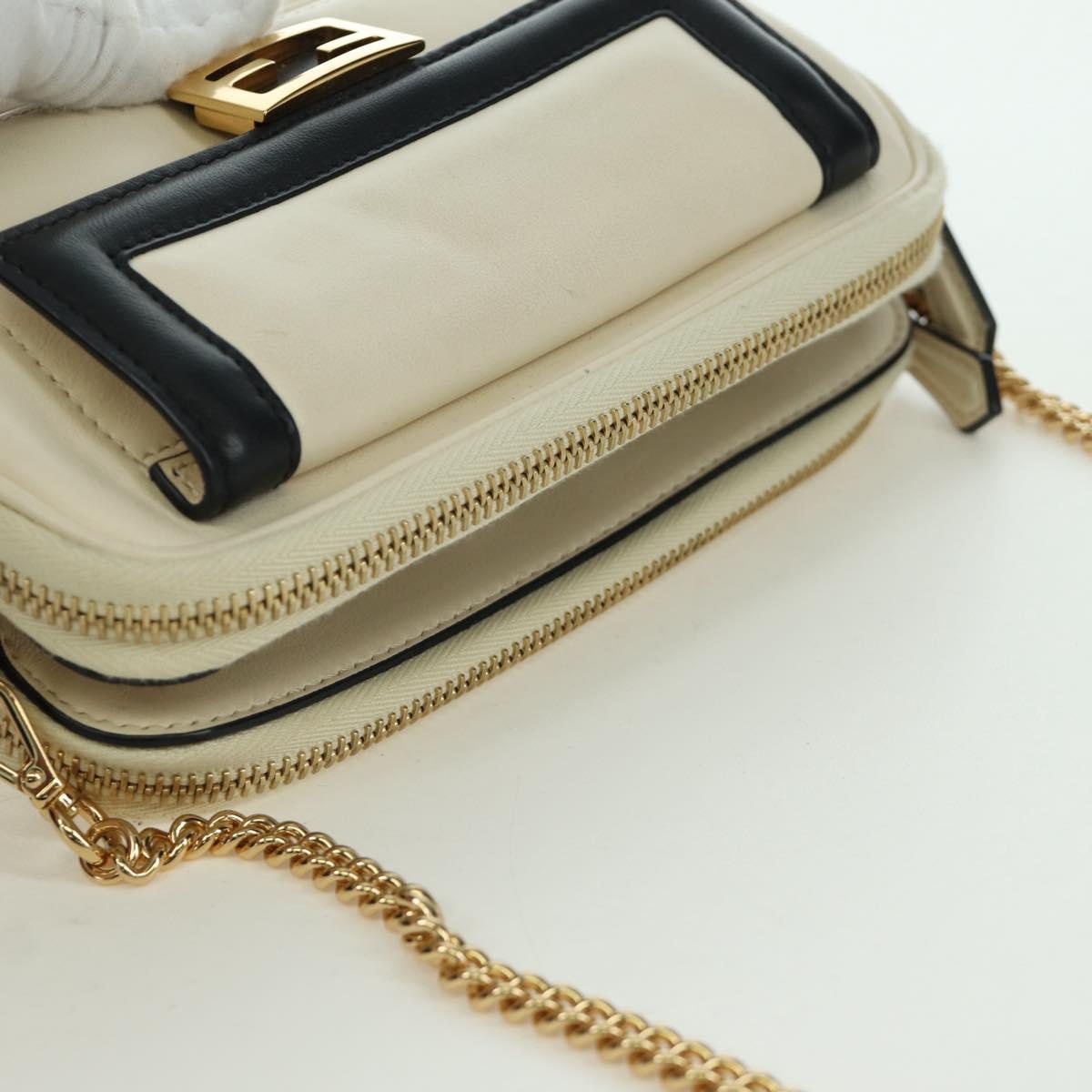 FENDI Easy Baguette Chain Shoulder Bag Leather Ivory Gold Auth 173156M