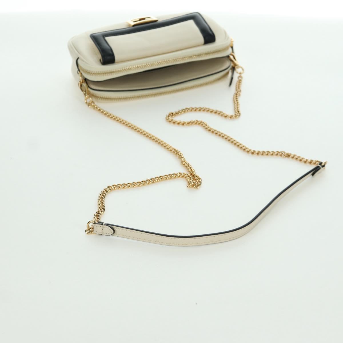 FENDI Easy Baguette Chain Shoulder Bag Leather Ivory Gold Auth 173156M