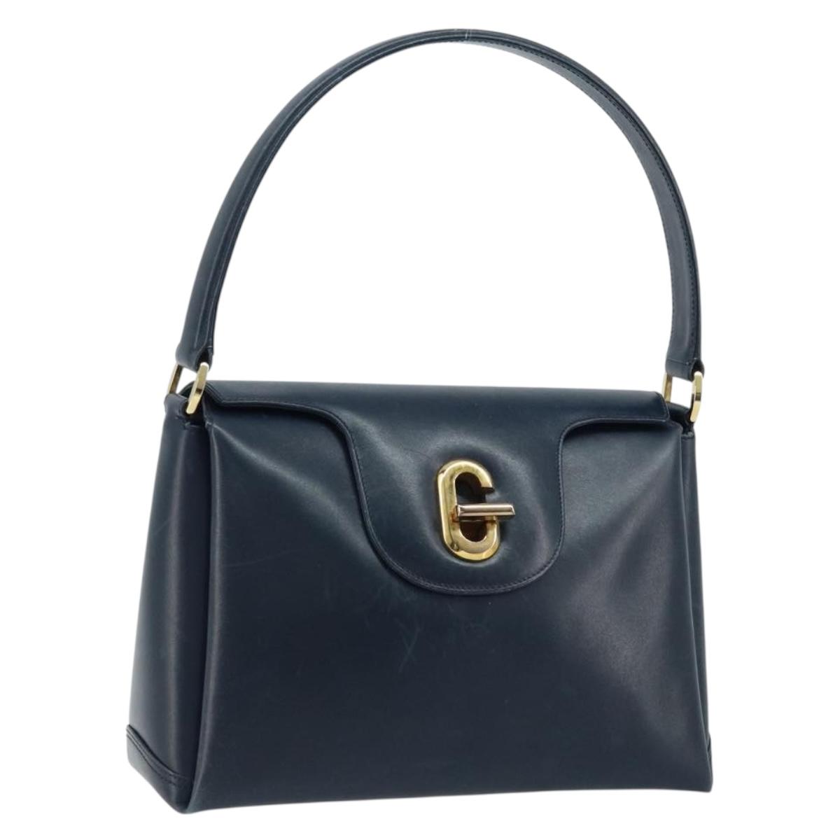 GUCCI Hand Bag Leather Navy gold 000 406 1080 Auth 173159
