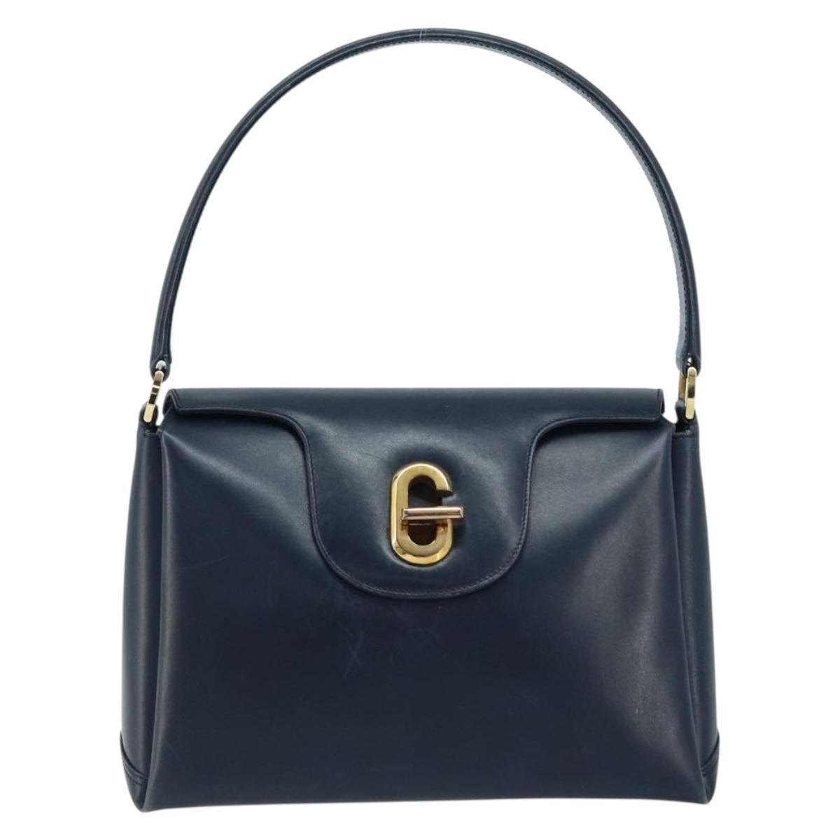 GUCCI Hand Bag Leather Navy gold 000 406 1080 Auth 173159