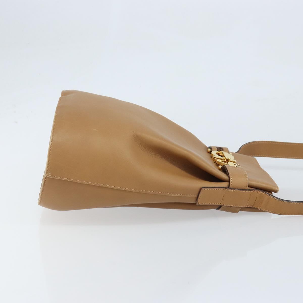 Salvatore Ferragamo Gancini Shoulder Bag Leather Beige Gold Auth 173160