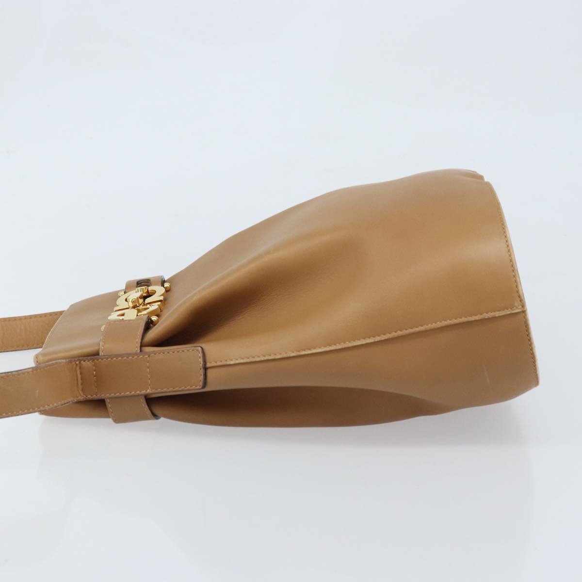 Salvatore Ferragamo Gancini Shoulder Bag Leather Beige Gold Auth 173160