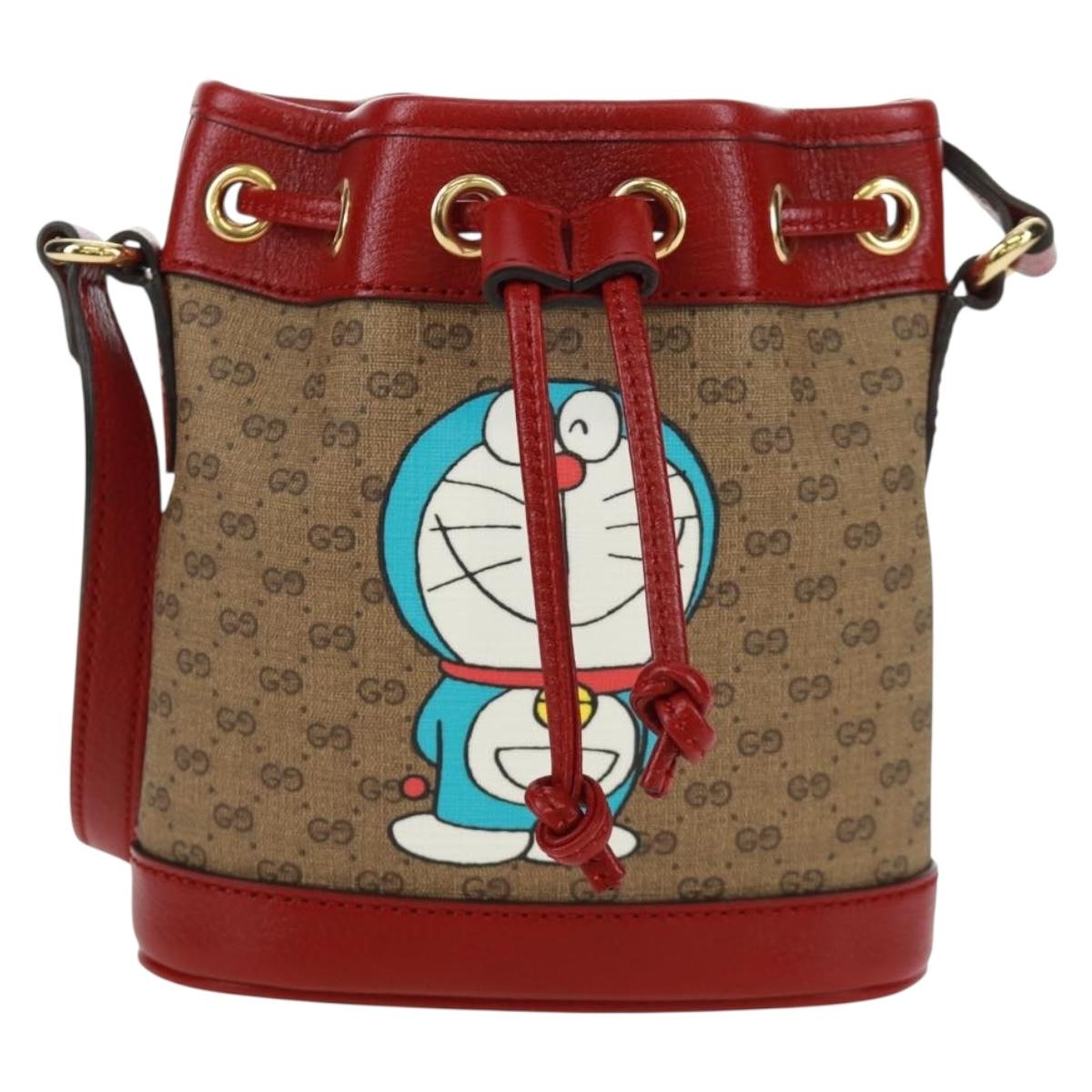 GUCCI GUCCI ﾃ Doraemon Micro GG Supreme Bag PVC Beige Gold 647801 Auth 173166SAM
