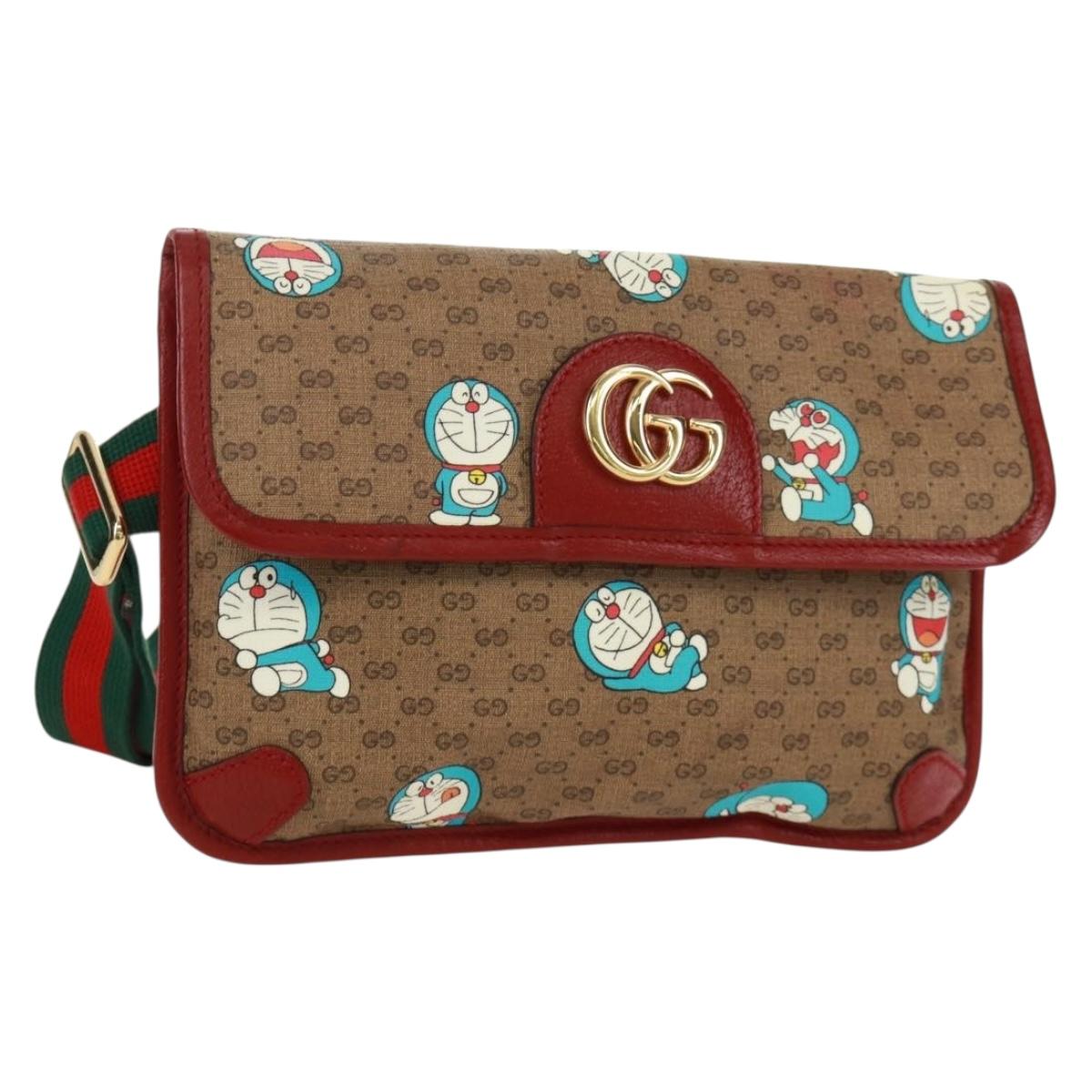 GUCCI GG Supreme Web Sherry Line Waist bag PVC Beige Gold 647817 Auth 173178M