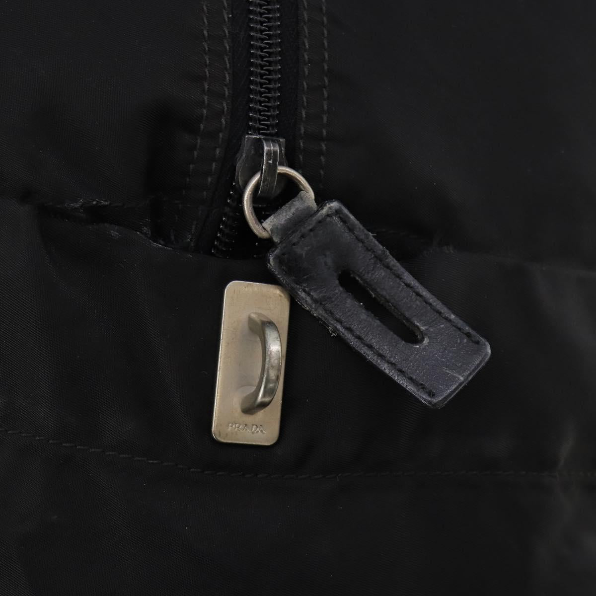 PRADA Boston Bag Nylon Black Silver Auth 173182