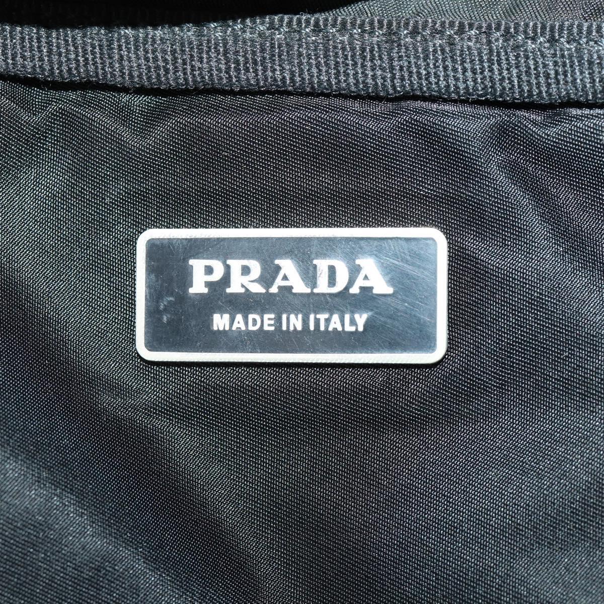 PRADA Boston Bag Nylon Black Silver Auth 173182