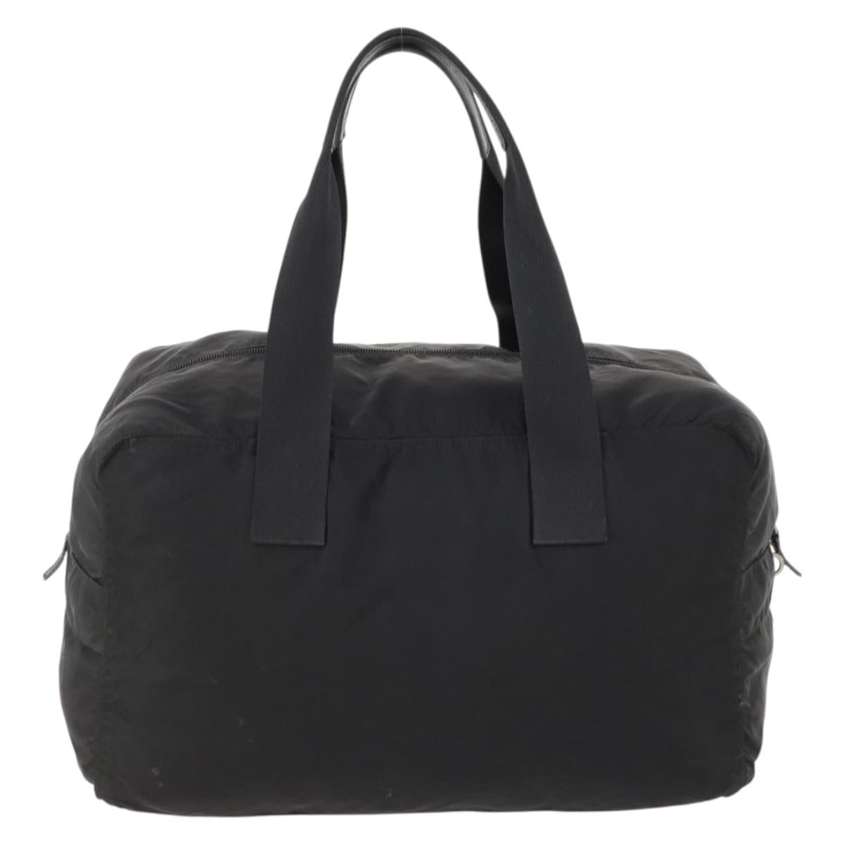PRADA Boston Bag Nylon Black Silver Auth 173182