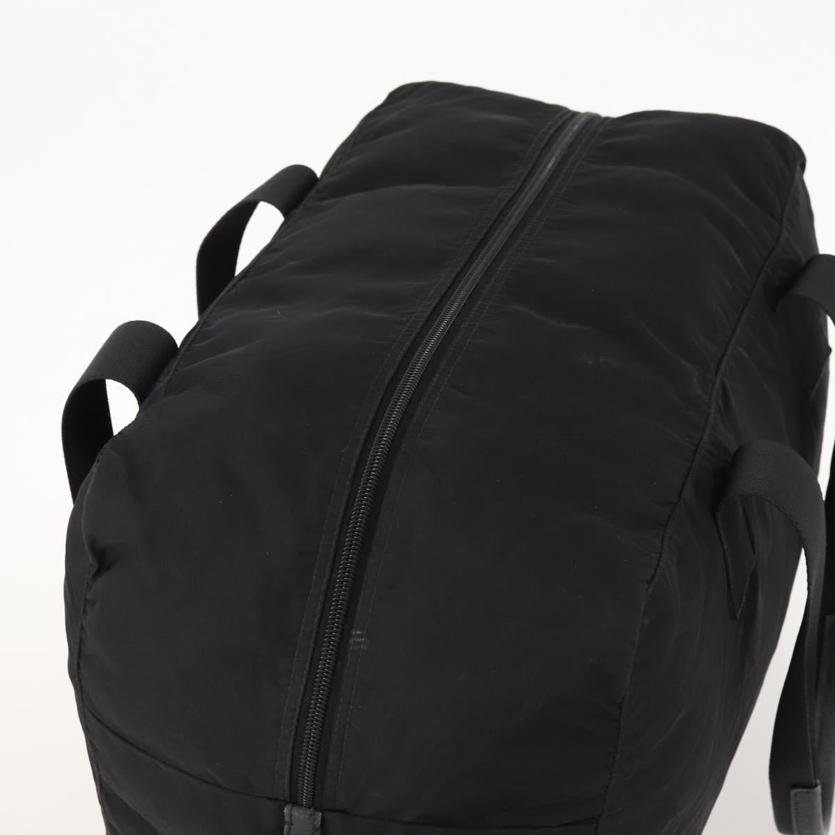 PRADA Boston Bag Nylon Black Silver Auth 173182