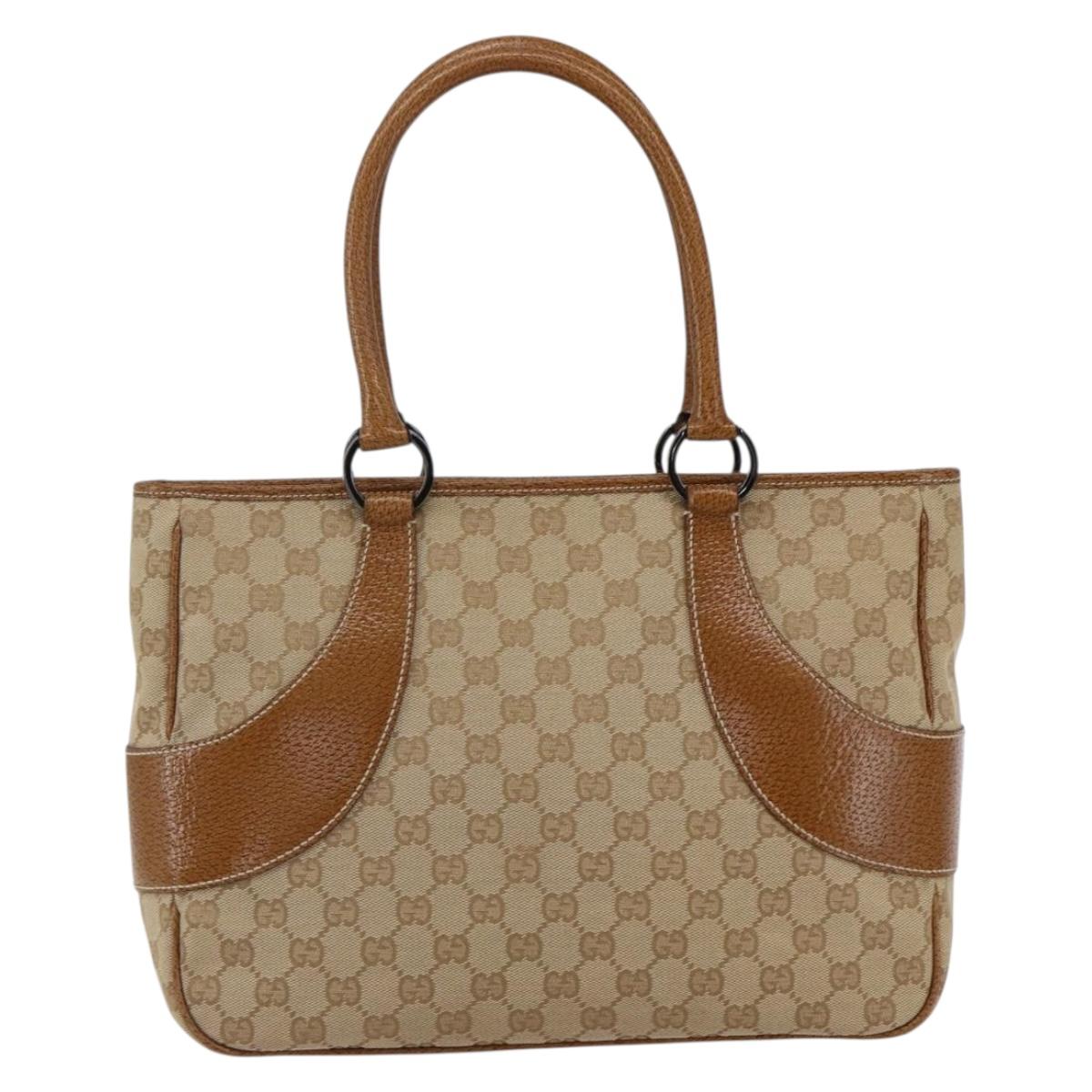 GUCCI GG Canvas Hand Bag PVC Beige Silver 113011 Auth 173185V