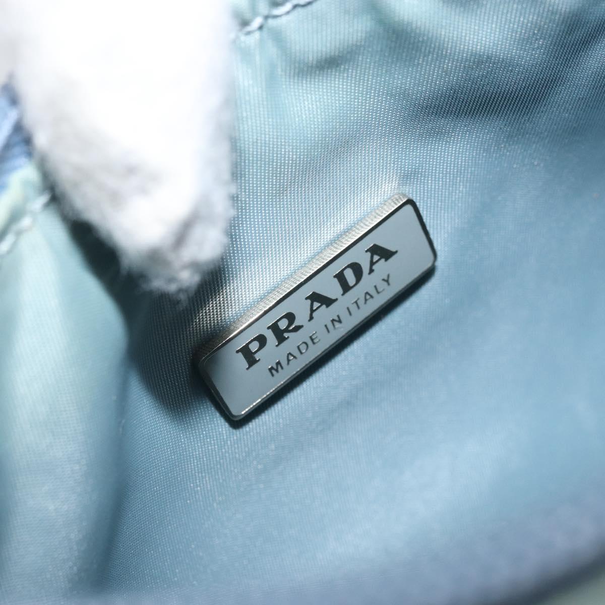 PRADA Hand Pouch Nylon Light Blue Silver Auth 173191A