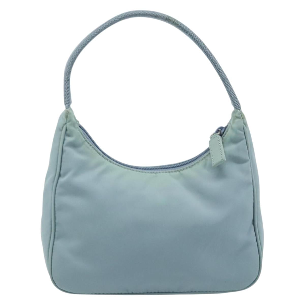 PRADA Hand Pouch Nylon Light Blue Silver Auth 173191A