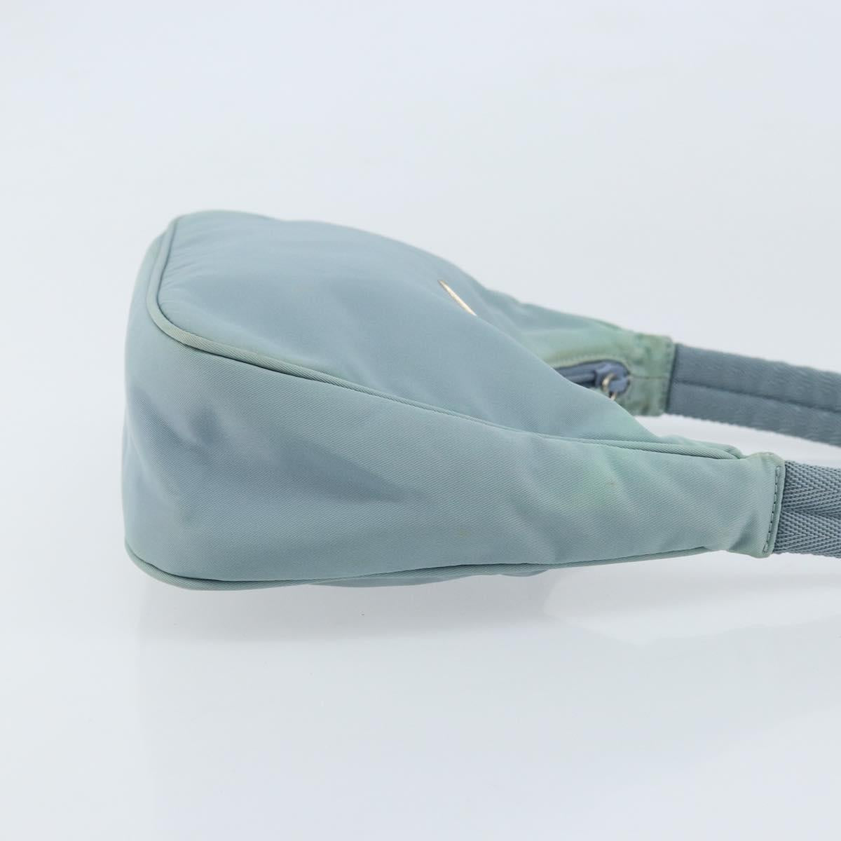 PRADA Hand Pouch Nylon Light Blue Silver Auth 173191A