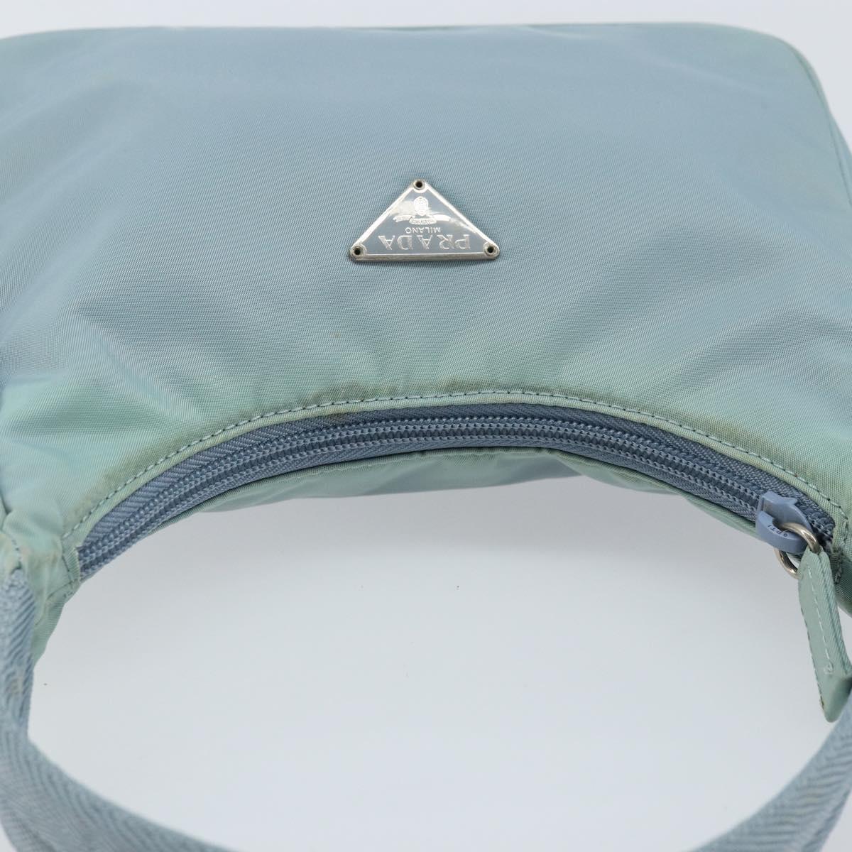 PRADA Hand Pouch Nylon Light Blue Silver Auth 173191A