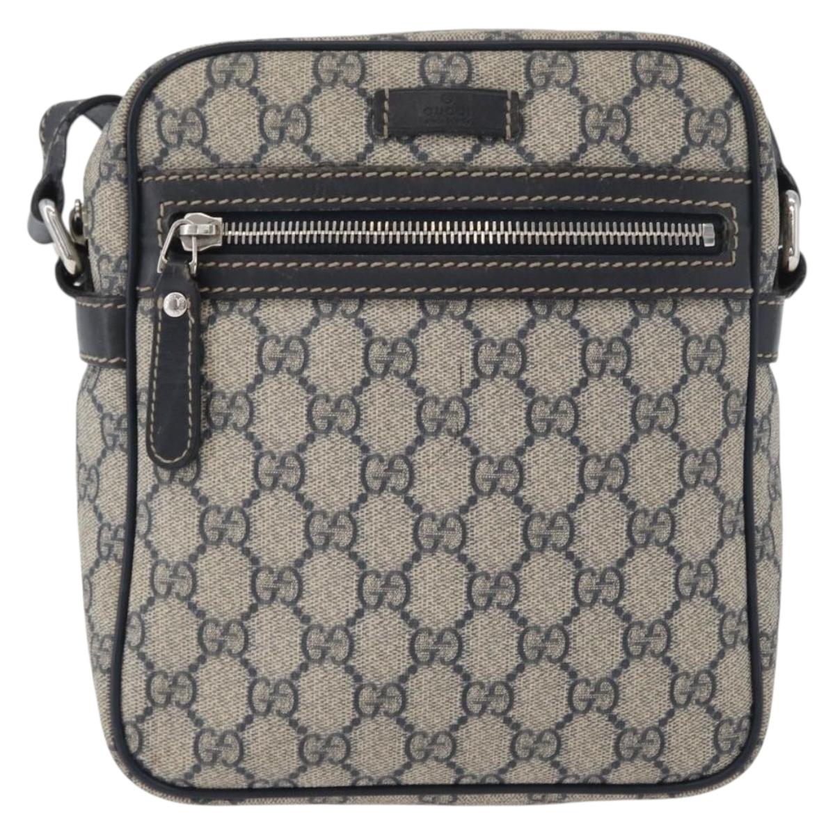 GUCCI GG Supreme Shoulder Bag PVC Navy Silver 233268 Auth 173197