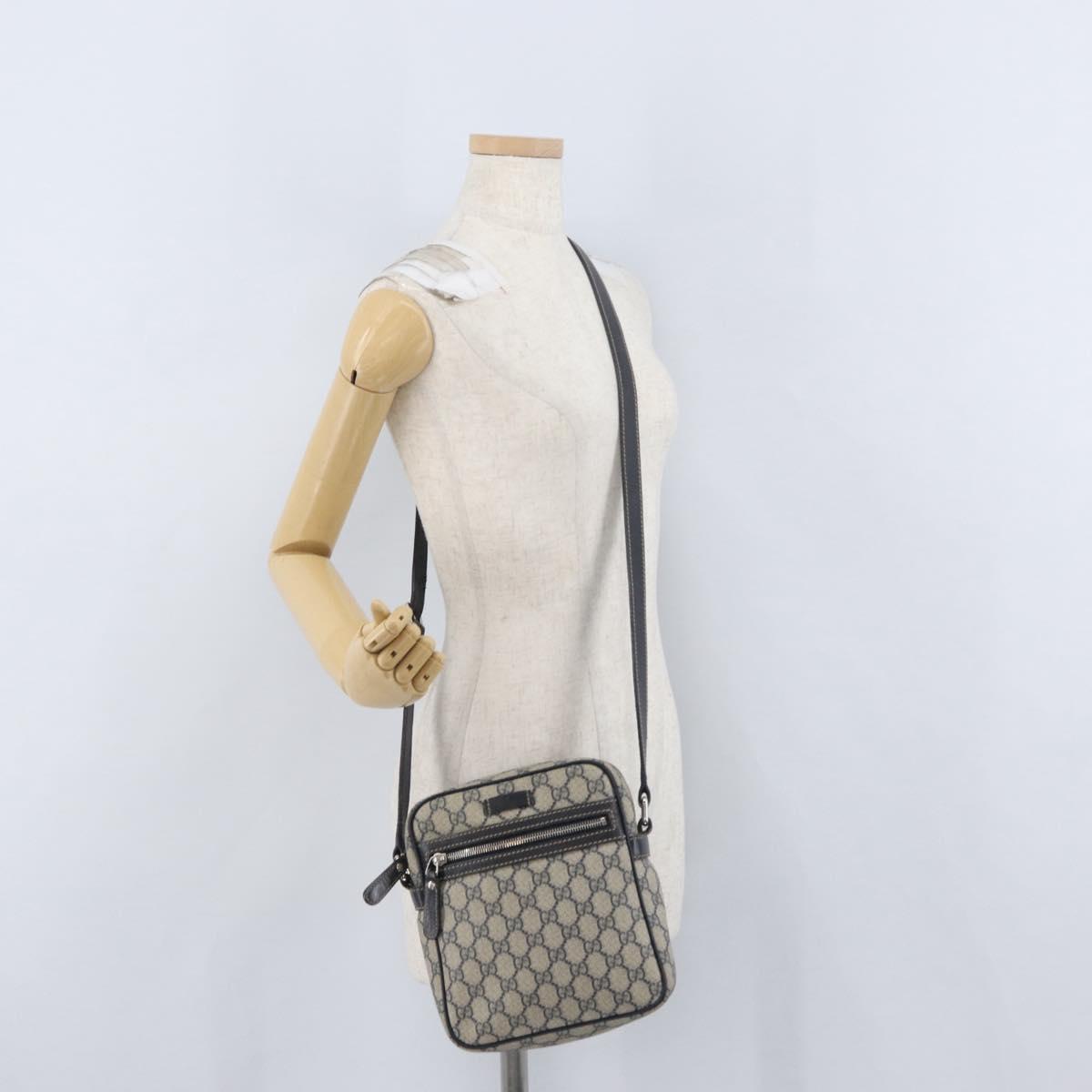GUCCI GG Supreme Shoulder Bag PVC Navy Silver 233268 Auth 173197