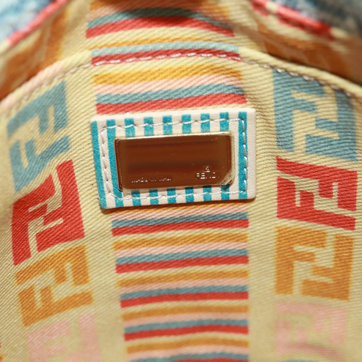 FENDI Zucca Canvas Mamma Baguette Shoulder Bag Light Blue Gold Auth 173198V
