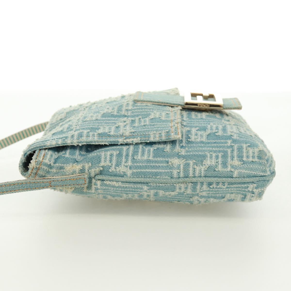 FENDI Zucca Canvas Mamma Baguette Shoulder Bag Light Blue Gold Auth 173198V
