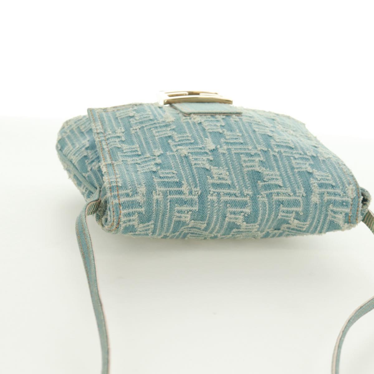 FENDI Zucca Canvas Mamma Baguette Shoulder Bag Light Blue Gold Auth 173198V
