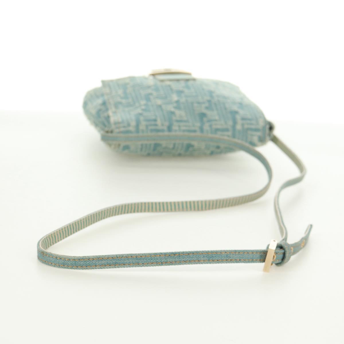 FENDI Zucca Canvas Mamma Baguette Shoulder Bag Light Blue Gold Auth 173198V