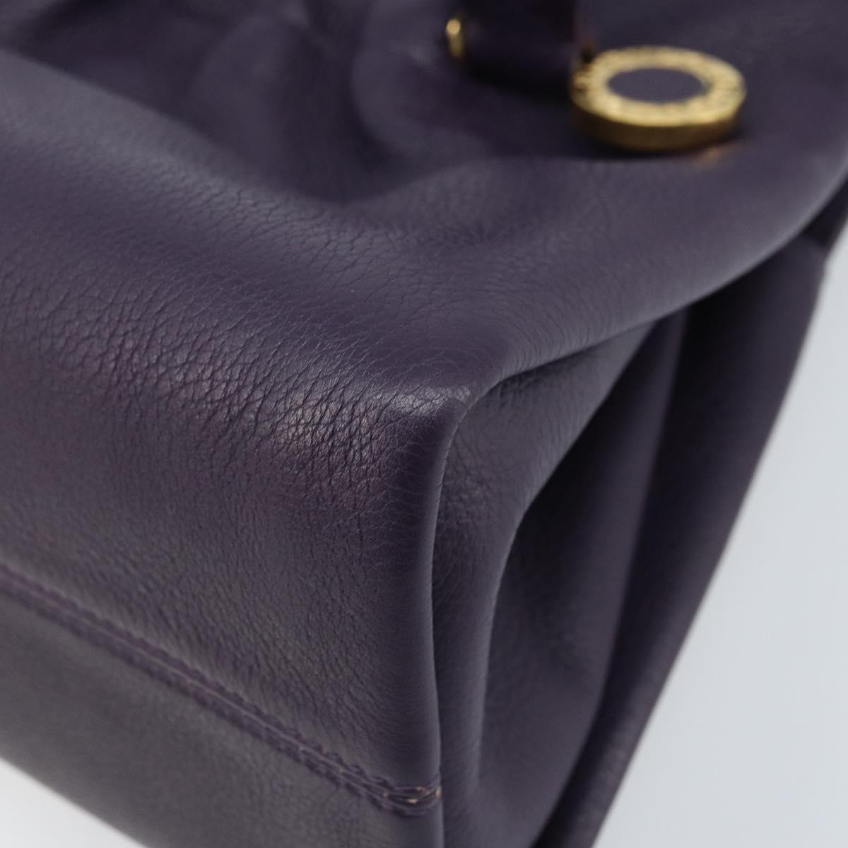 BVLGARI Tote Bag Leather Purple Gold Auth 173200V