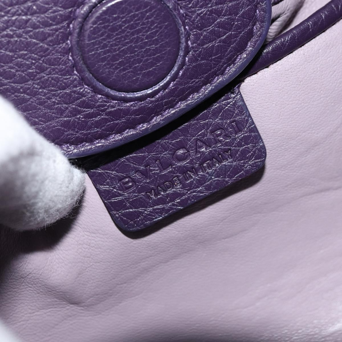 BVLGARI Tote Bag Leather Purple Gold Auth 173200V