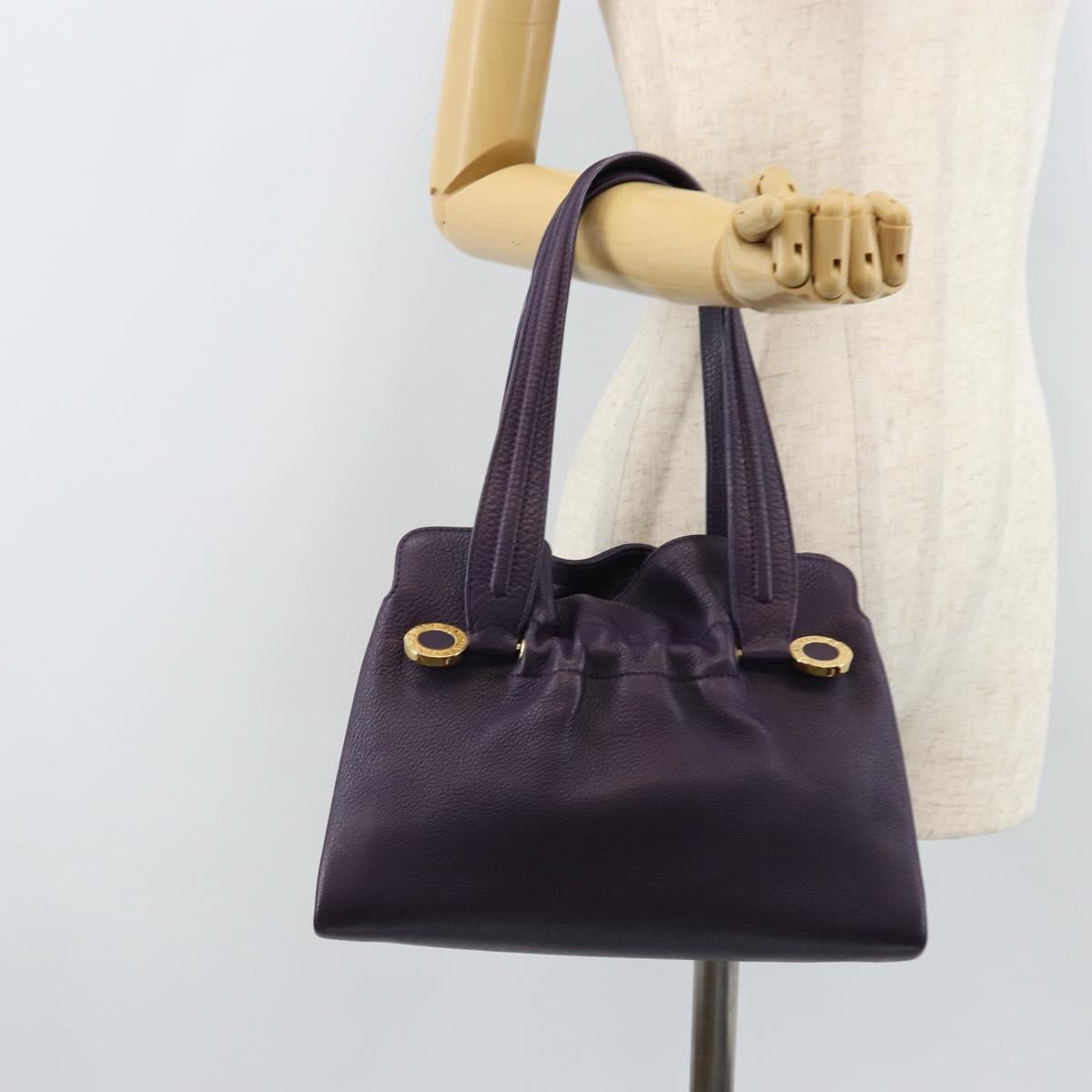 BVLGARI Tote Bag Leather Purple Gold Auth 173200V