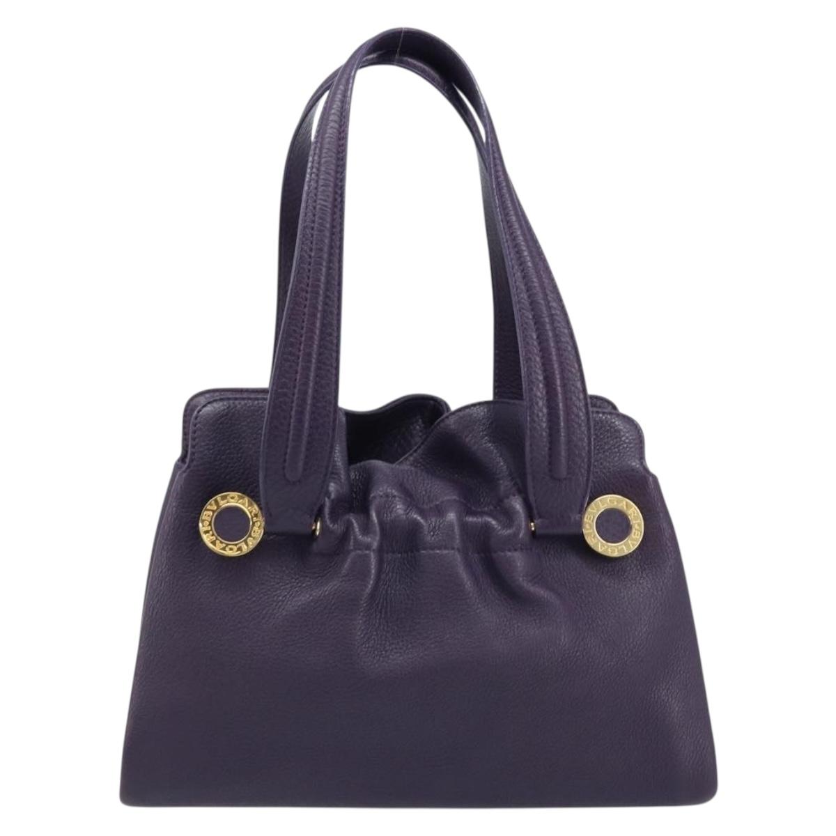 BVLGARI Tote Bag Leather Purple Gold Auth 173200V
