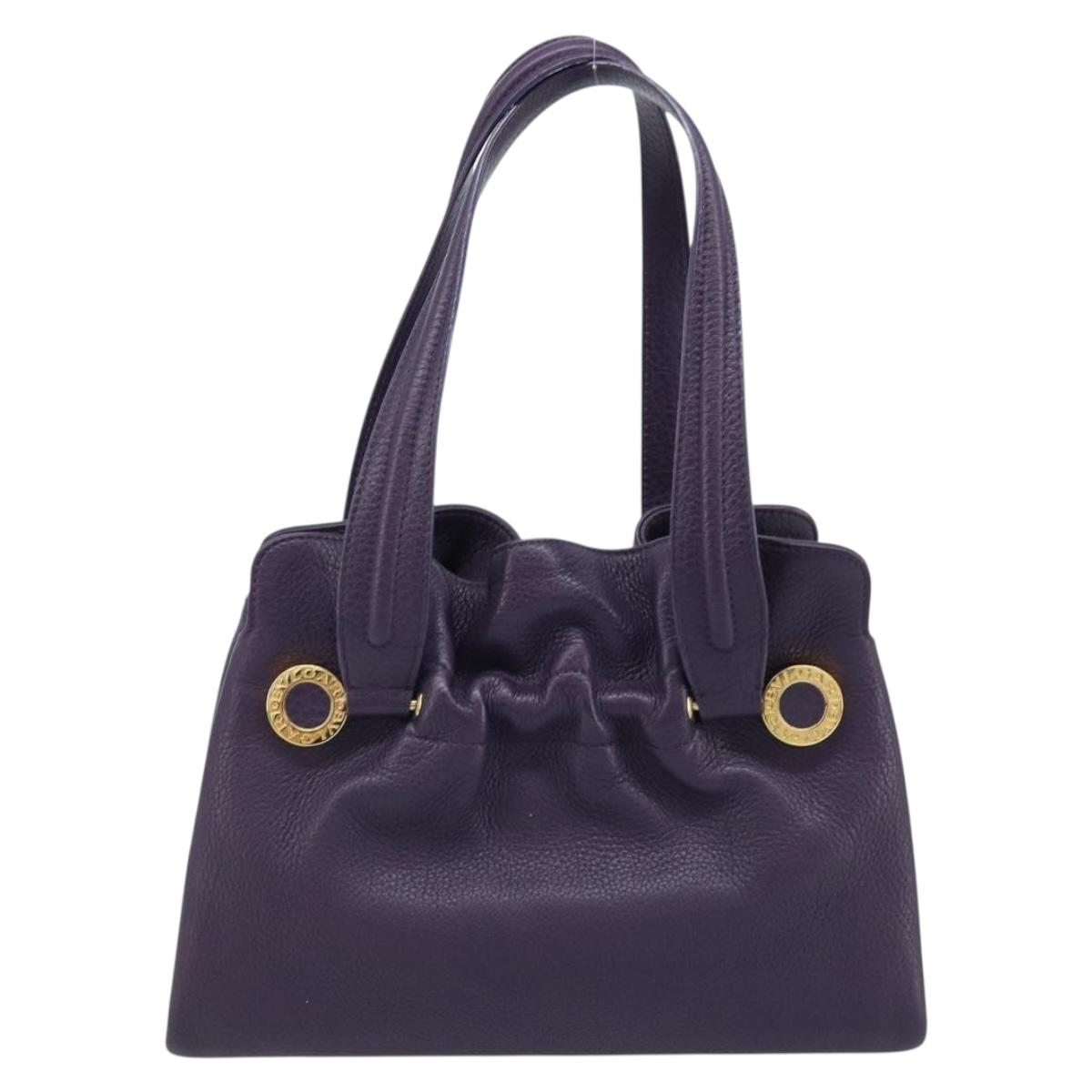 BVLGARI Tote Bag Leather Purple Gold Auth 173200V