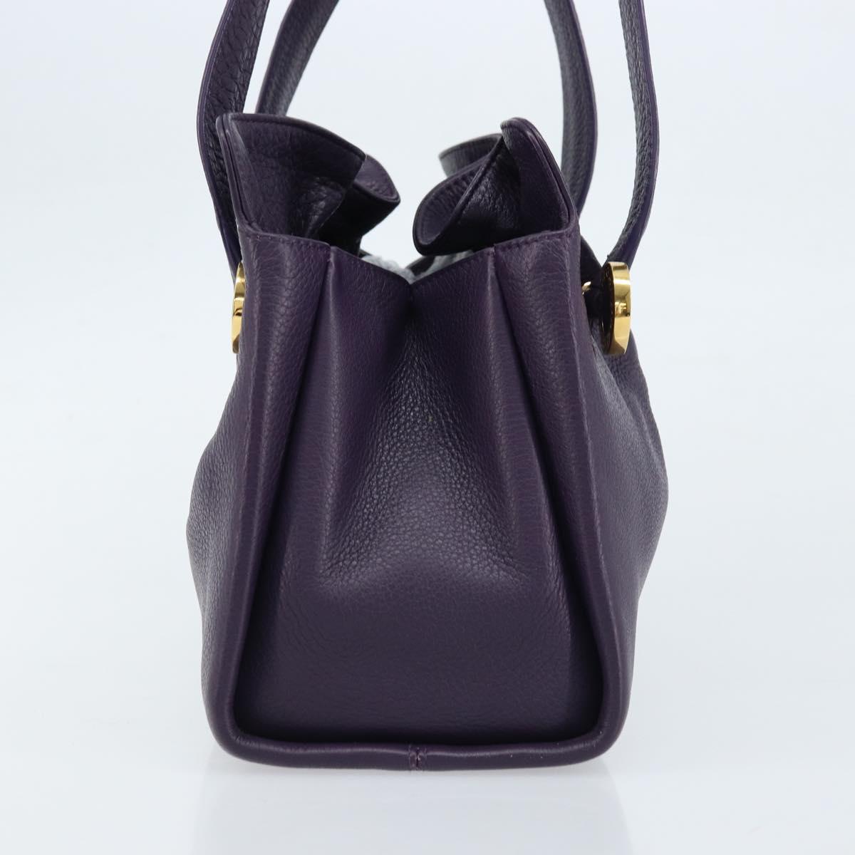 BVLGARI Tote Bag Leather Purple Gold Auth 173200V