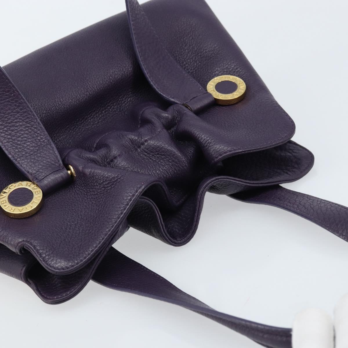 BVLGARI Tote Bag Leather Purple Gold Auth 173200V