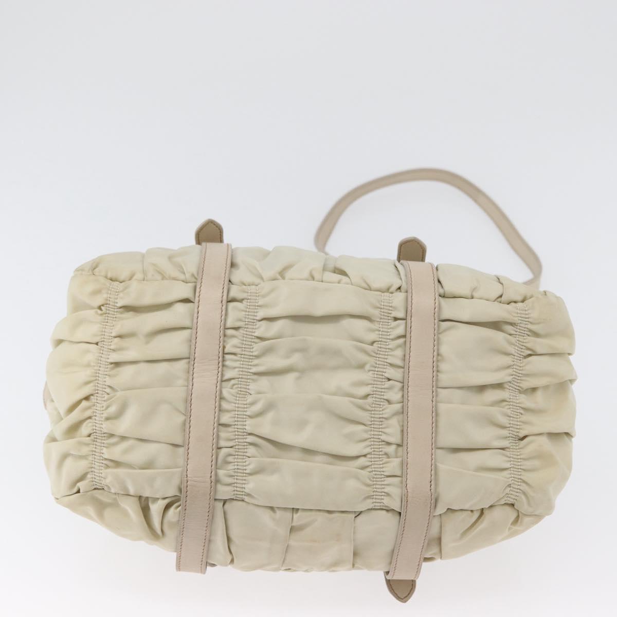 PRADA Gathered Hand Bag Nylon 2way Ivory Gold Auth 173201