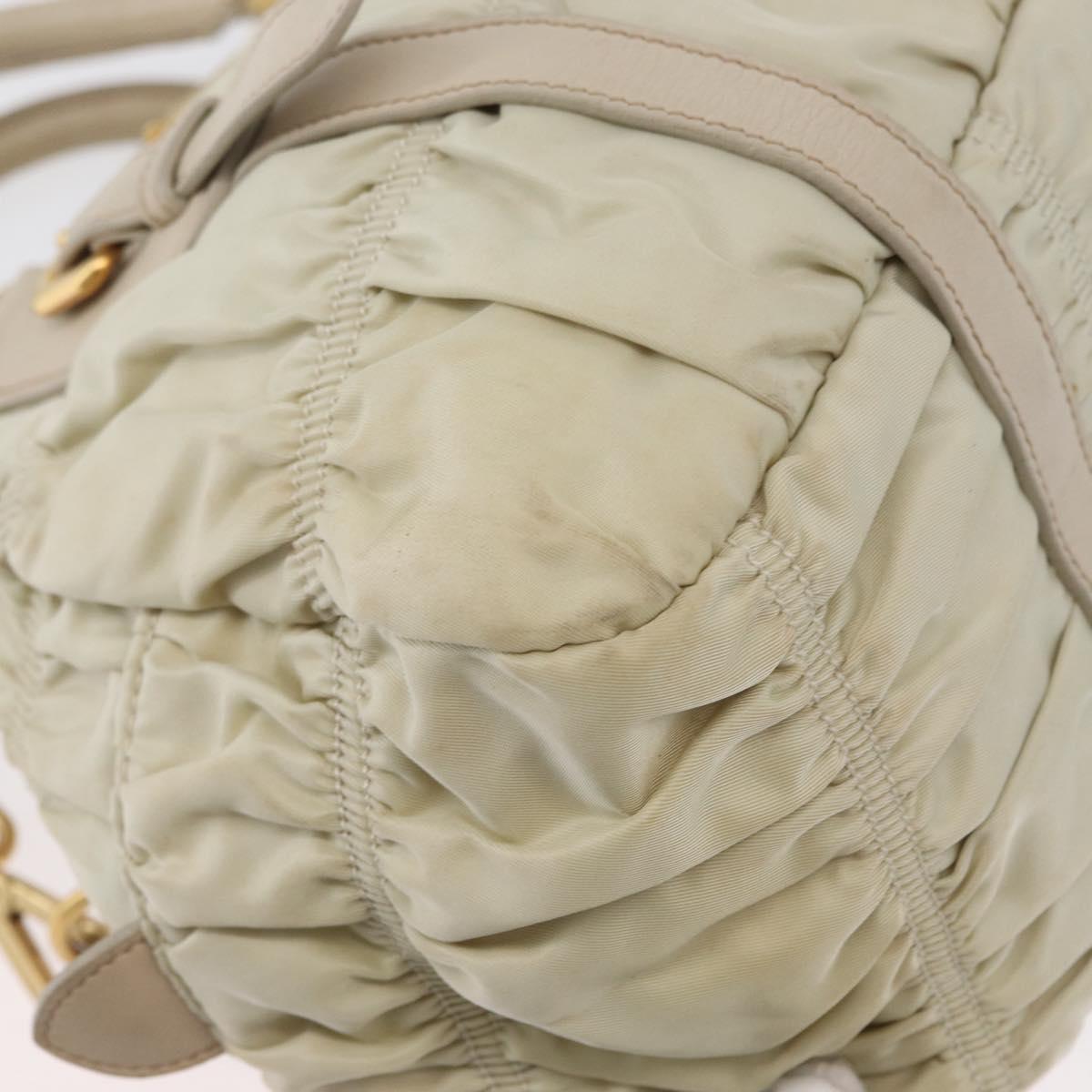 PRADA Gathered Hand Bag Nylon 2way Ivory Gold Auth 173201