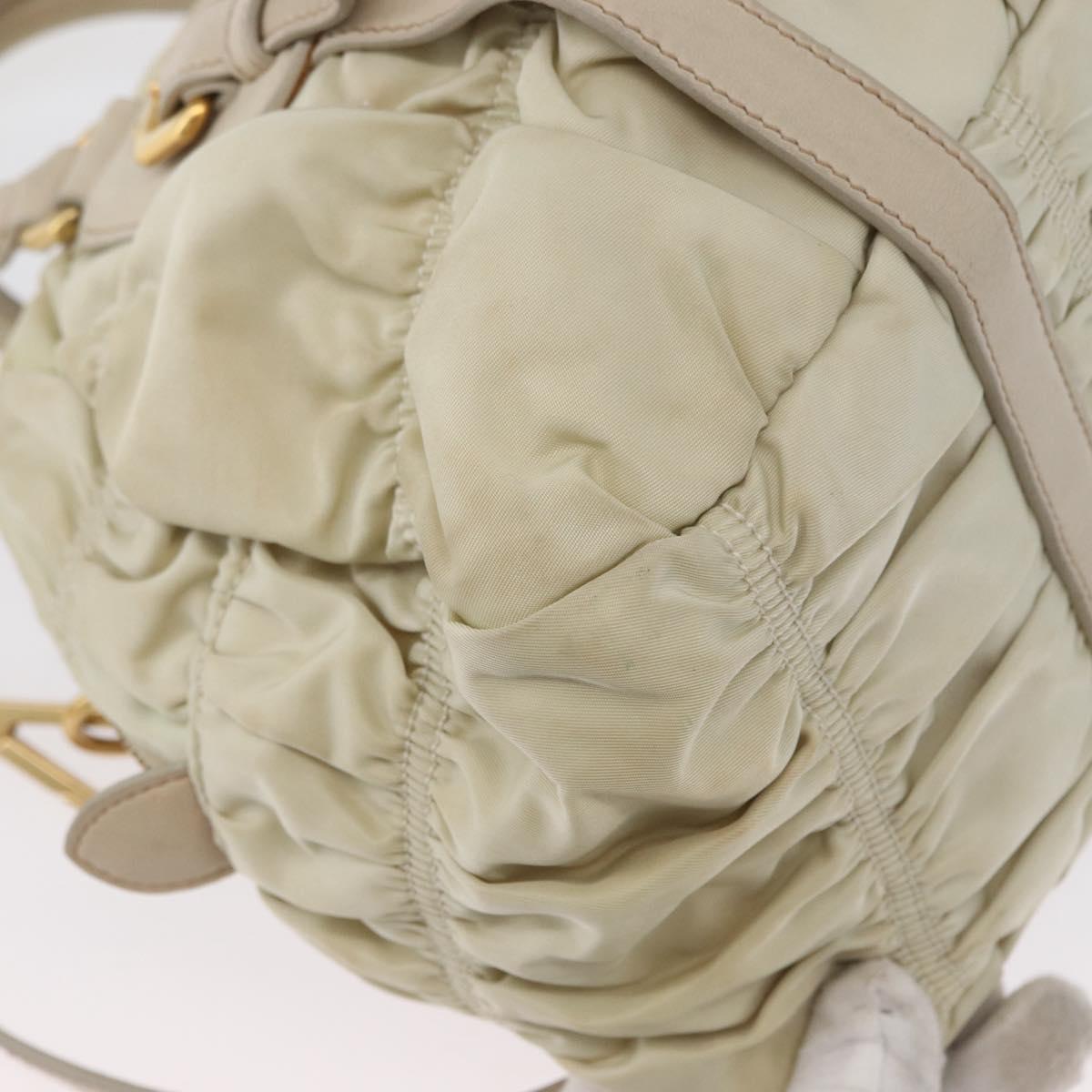 PRADA Gathered Hand Bag Nylon 2way Ivory Gold Auth 173201