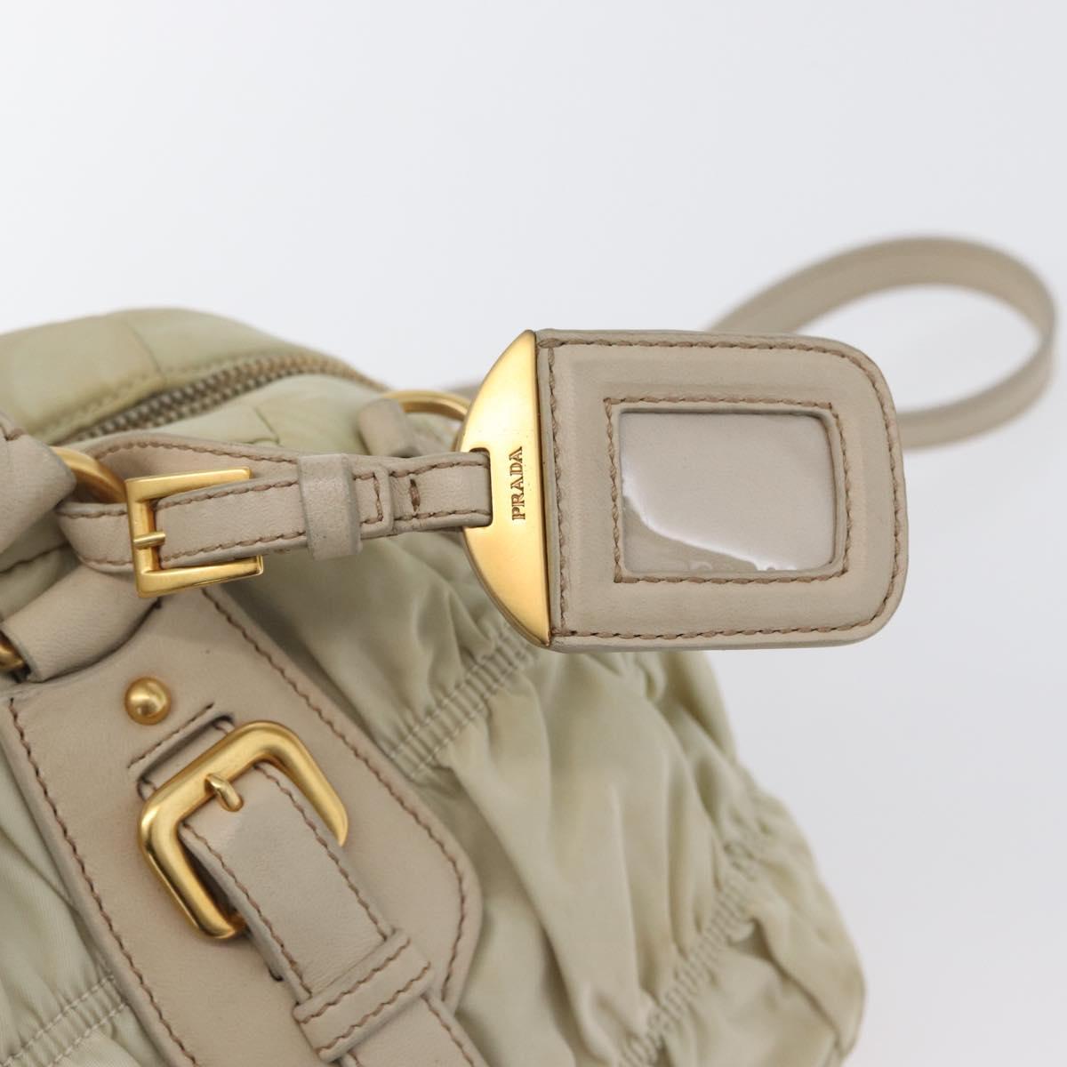 PRADA Gathered Hand Bag Nylon 2way Ivory Gold Auth 173201