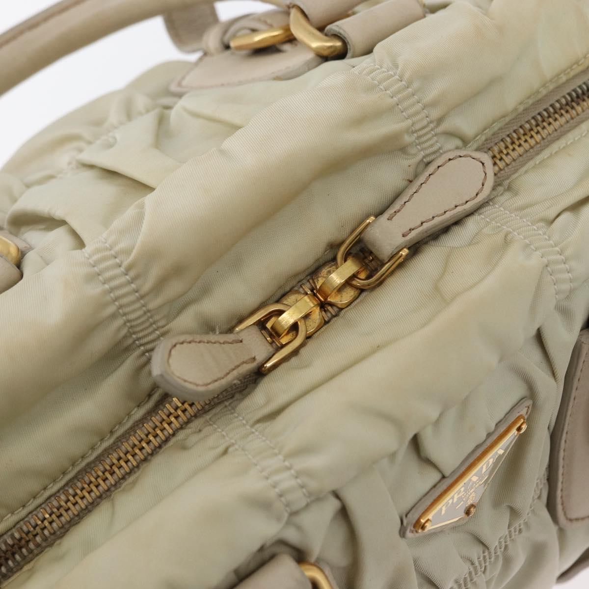 PRADA Gathered Hand Bag Nylon 2way Ivory Gold Auth 173201
