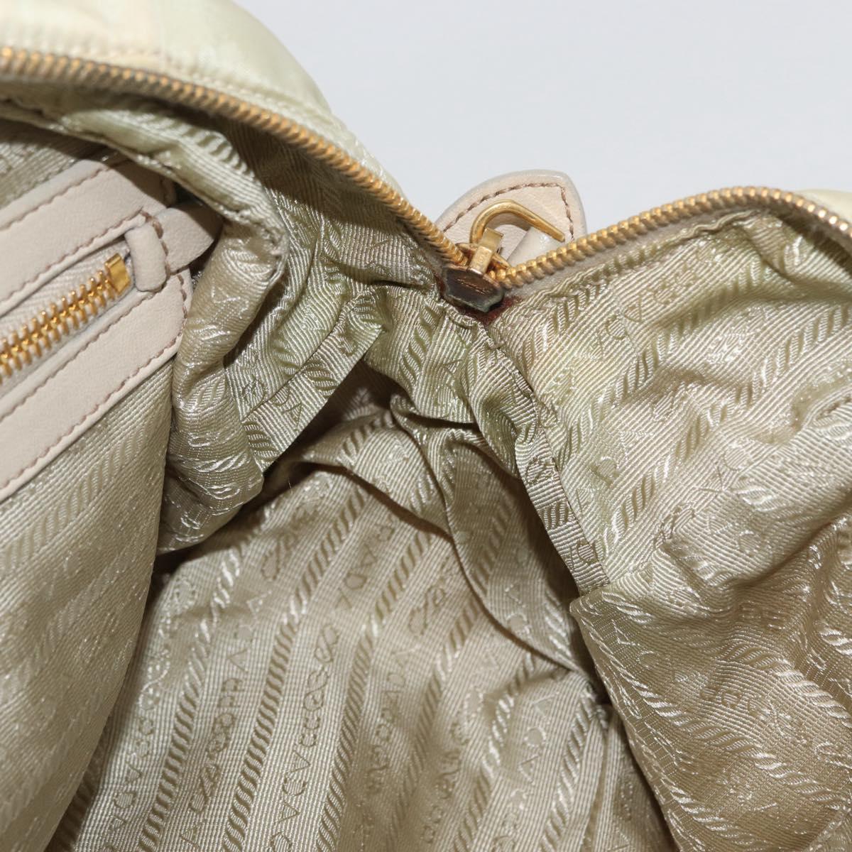 PRADA Gathered Hand Bag Nylon 2way Ivory Gold Auth 173201
