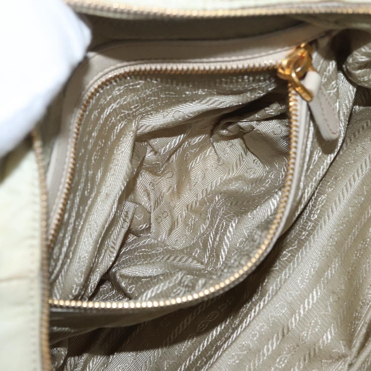PRADA Gathered Hand Bag Nylon 2way Ivory Gold Auth 173201