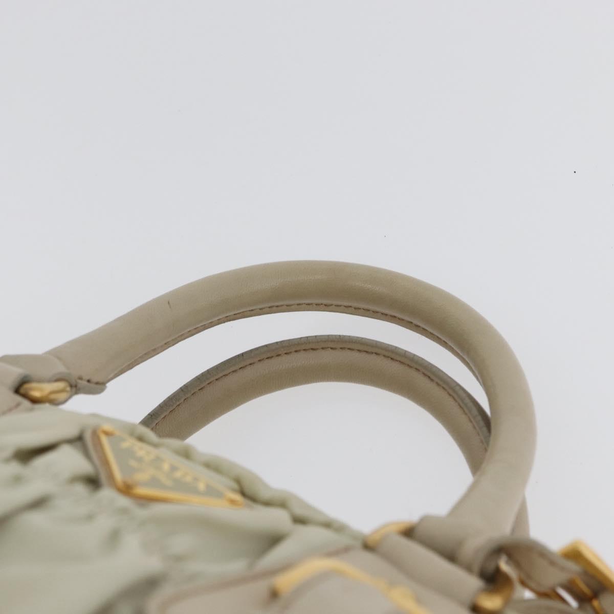 PRADA Gathered Hand Bag Nylon 2way Ivory Gold Auth 173201