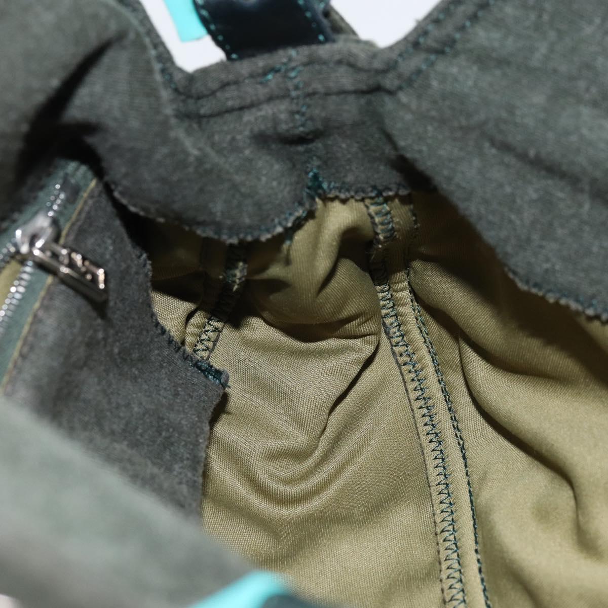 FENDI Mamma Baguette Shoulder Bag Cotton Green Silver Auth 173205