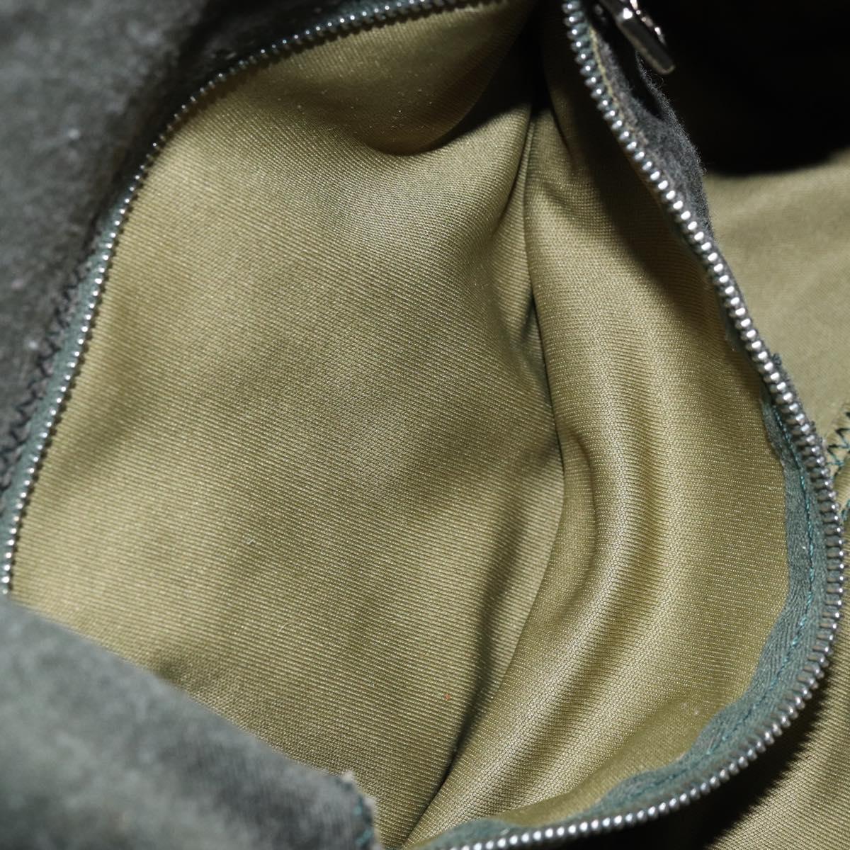 FENDI Mamma Baguette Shoulder Bag Cotton Green Silver Auth 173205