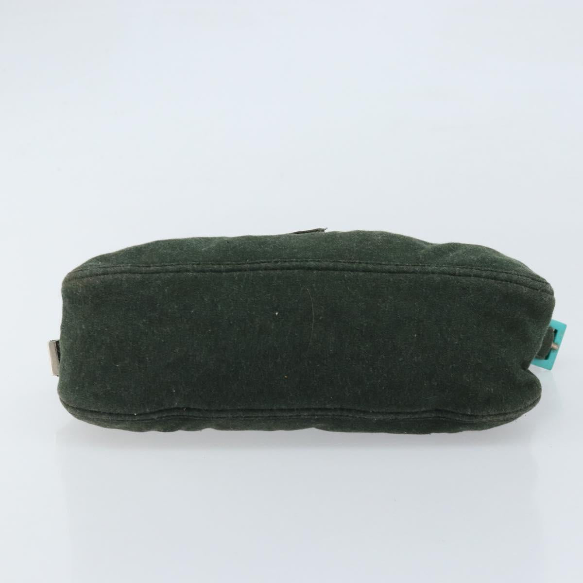 FENDI Mamma Baguette Shoulder Bag Cotton Green Silver Auth 173205