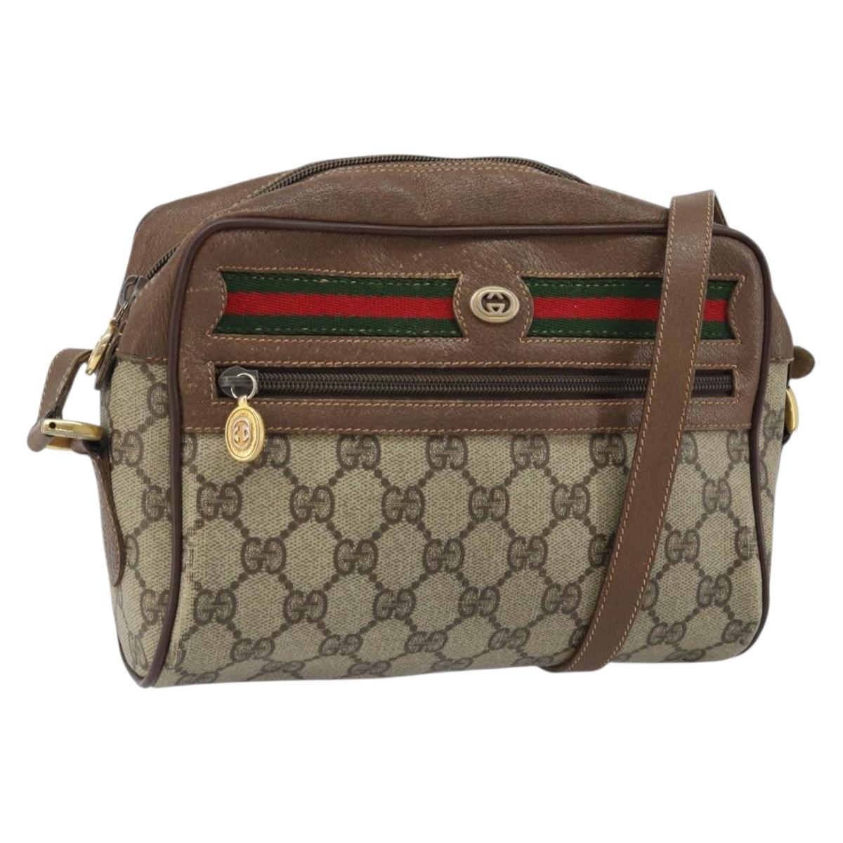 GUCCI GG Supreme Web Sherry Line Bag PVC Beige Gold 119 02 087 Auth 173208