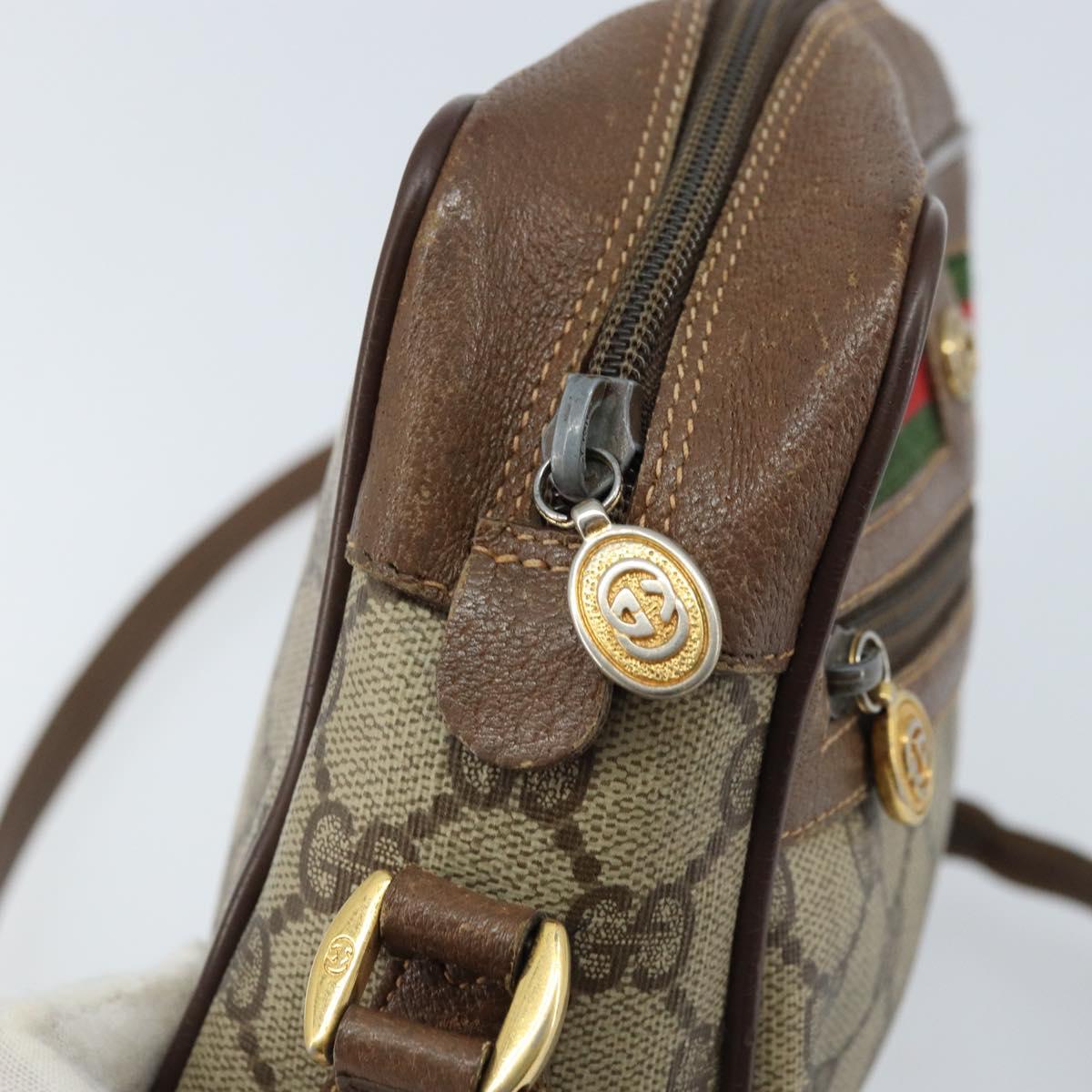GUCCI GG Supreme Web Sherry Line Bag PVC Beige Gold 119 02 087 Auth 173208