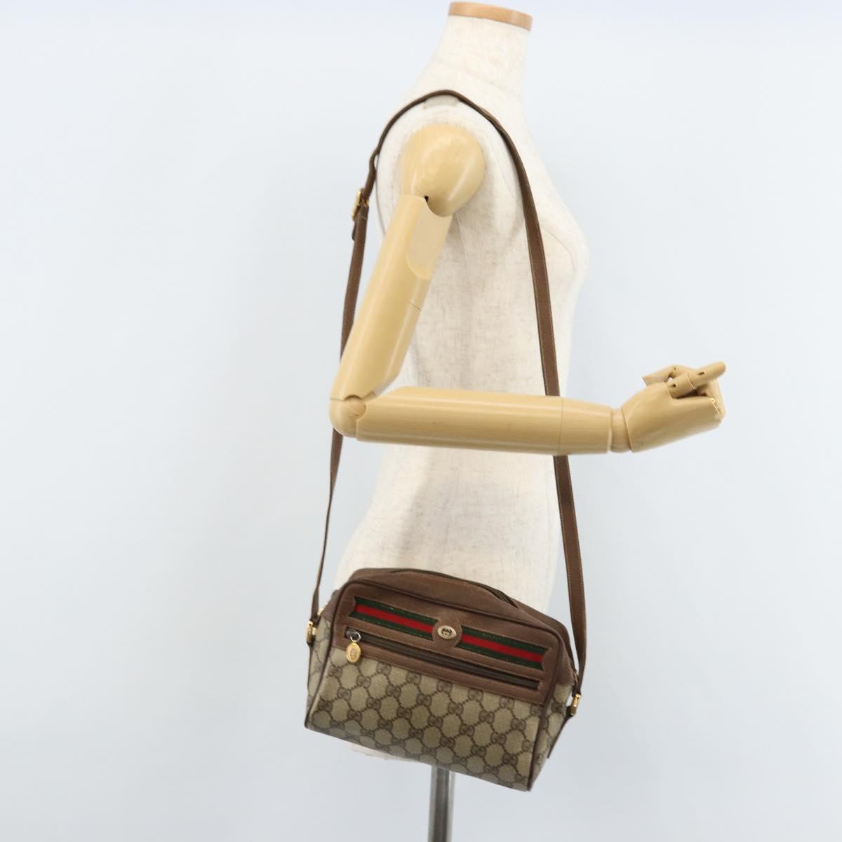 GUCCI GG Supreme Web Sherry Line Bag PVC Beige Gold 119 02 087 Auth 173208