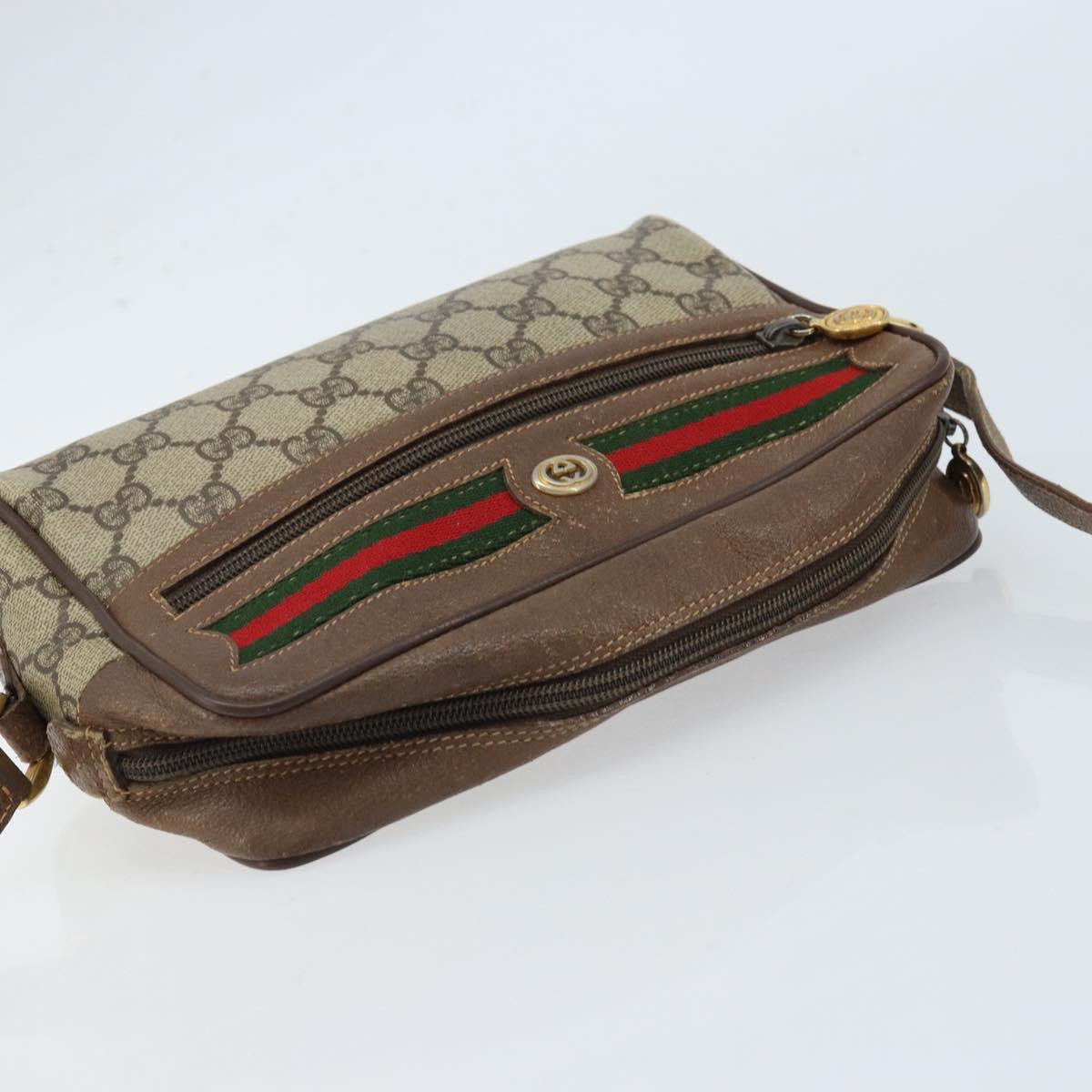 GUCCI GG Supreme Web Sherry Line Bag PVC Beige Gold 119 02 087 Auth 173208