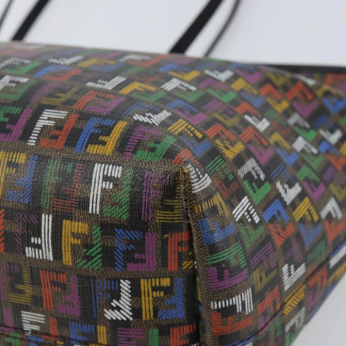 FENDI Zucchino Canvas Tote Bag PVC Multicolor Gold Auth 173210A